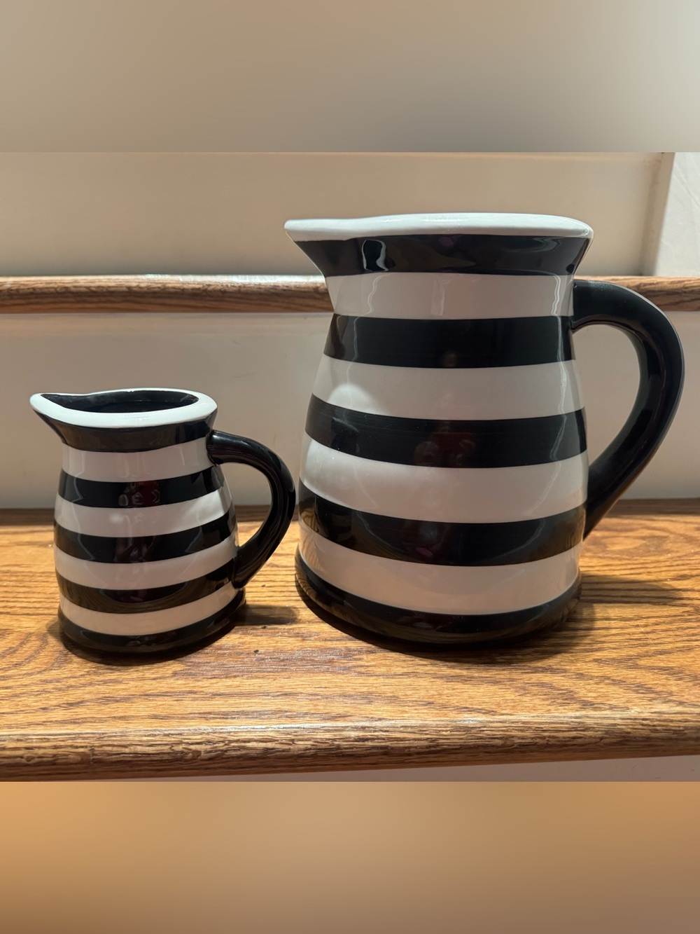 Set of Black & White Striped Ceramic Pitchers